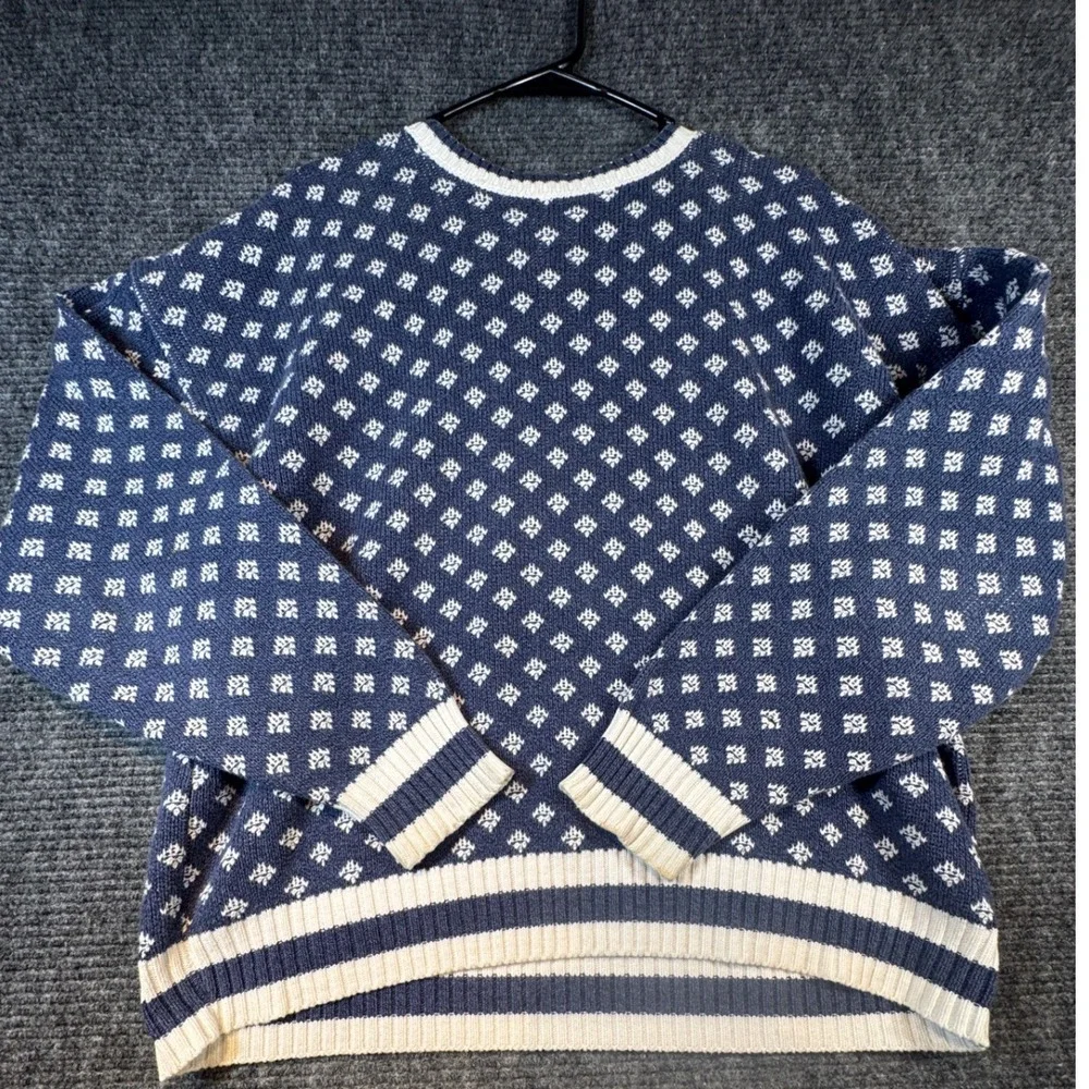 VTG Jantzen Blue White Diamond Pattern Crewneck Sweater Men's Size L Made in USA
